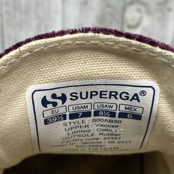 Superga Velvet Sneakers Women's 8.5 Mens 7 Lace Up Low Top Plum Burgundy Purple - Picture 8 of 12